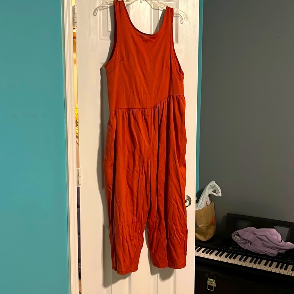 Cute burnt orange jumpsuit . Like new condition, worn once